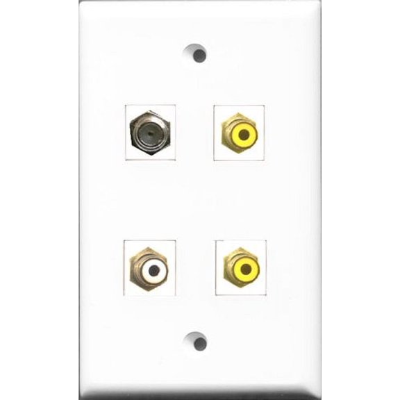 RiteAV 1 Port RCA White 2 Port RCA Yellow and 1 Port Coax Cable TV- F-Type Wall Plate