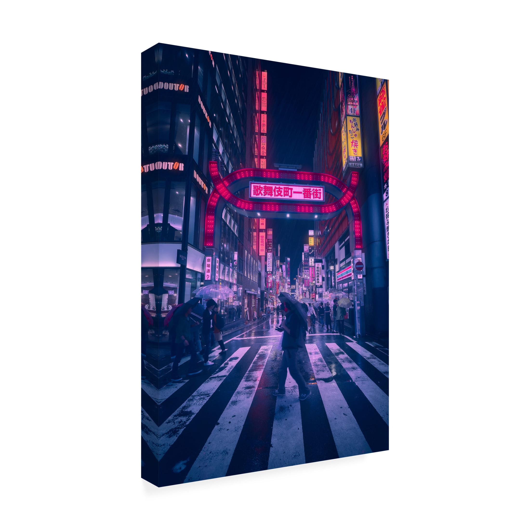 Canvas Wall Art - Javier De La 'Tokyo Blue Rain' Wall Art for Living Room, Bedroom, or Office Décor by Trademark Fine Art - 22 x 32 Inches