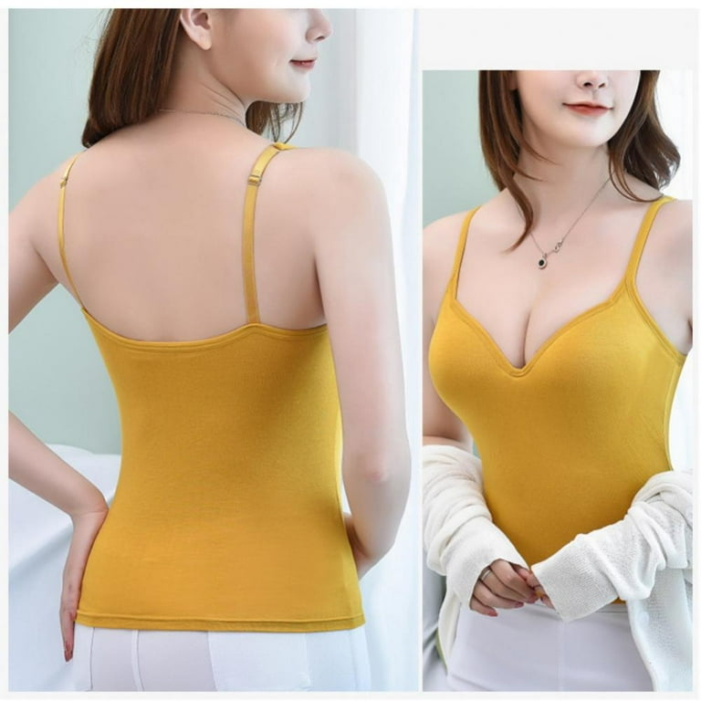 Women's Camisole Built in Bra Wireless Fabric Support Short Cami Tank Top  Basic Top 