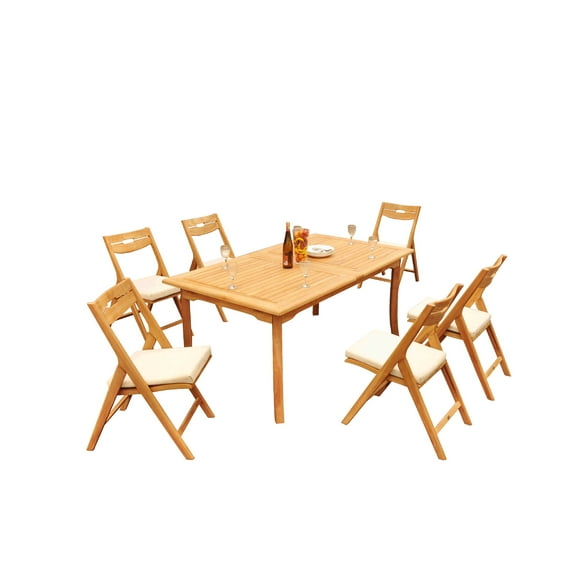 Grade-A Teak Dining Set: 6 Seater 7 Pc: 94" Rectangle Table And 6 Surfliner Folding Reclining Arm Chairs Outdoor Patio WholesaleTeak #51SL2007