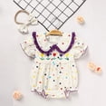 thumbnail image 2 of ZEHJUHAN Baby Girl's Polka Dot Tulip Embroidered Romper Set, Peter Pan Collar Bubble Sleeve Onesie with Hair Bow Beige，3-6M, 2 of 10