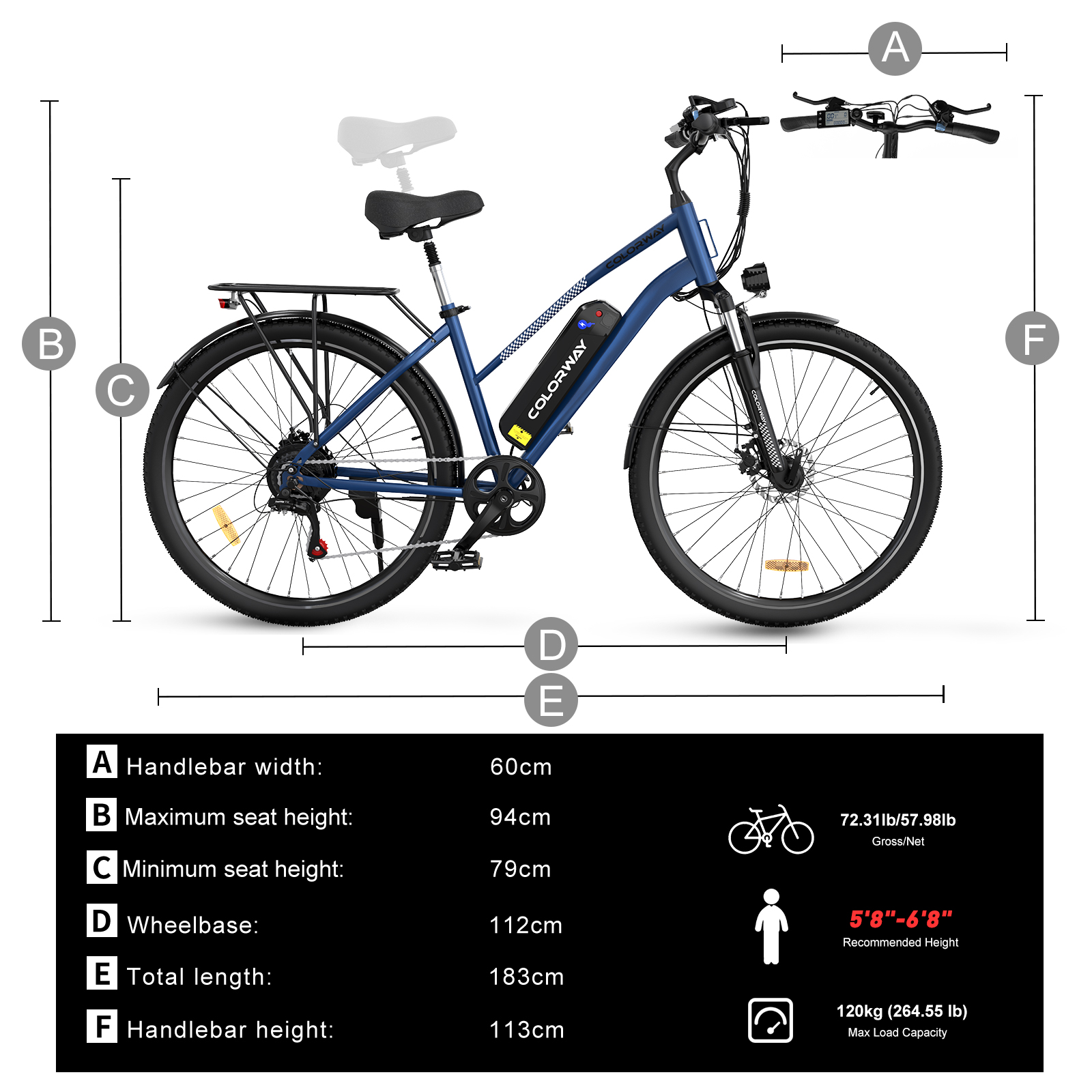 COLORWAY 500W Electric Bike, 28" Electric Bicycle, 36V/12Ah E Bike with 7 Speeds BK27M City bike UL2849