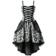 thumbnail image 1 of Ladies Summer Sleeveless Gothic Style Vintage Dark Drawstring Waist Print Lace Sling Dress, 1 of 7
