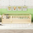 thumbnail image 2 of Floor Bed, Low-Profile Bed Frame, Twin Size Bed with Integrated High Safety Barrier and Door, Solid Pine Wood Construction, for Home Use, Natural Wood, 2 of 11
