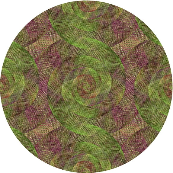 Ahgly Company Indoor Round Patterned Dark Yellow Green Area Rugs, 4' Round