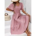 thumbnail image 5 of Women'S Vintage Polka Dot Dress V-Neck Waist Cinching Elegant Short Sleeved A-Line Dress Pink S, 5 of 9