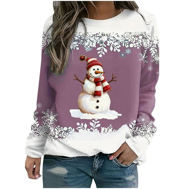 Rbaofujie Tunique à Capuche pour Femmes Noël Mode Décontractée Imprimé Col Rond Ample Manches Longues Blouse Chandails en Molleton Roses à Capuche pour Adolescentes