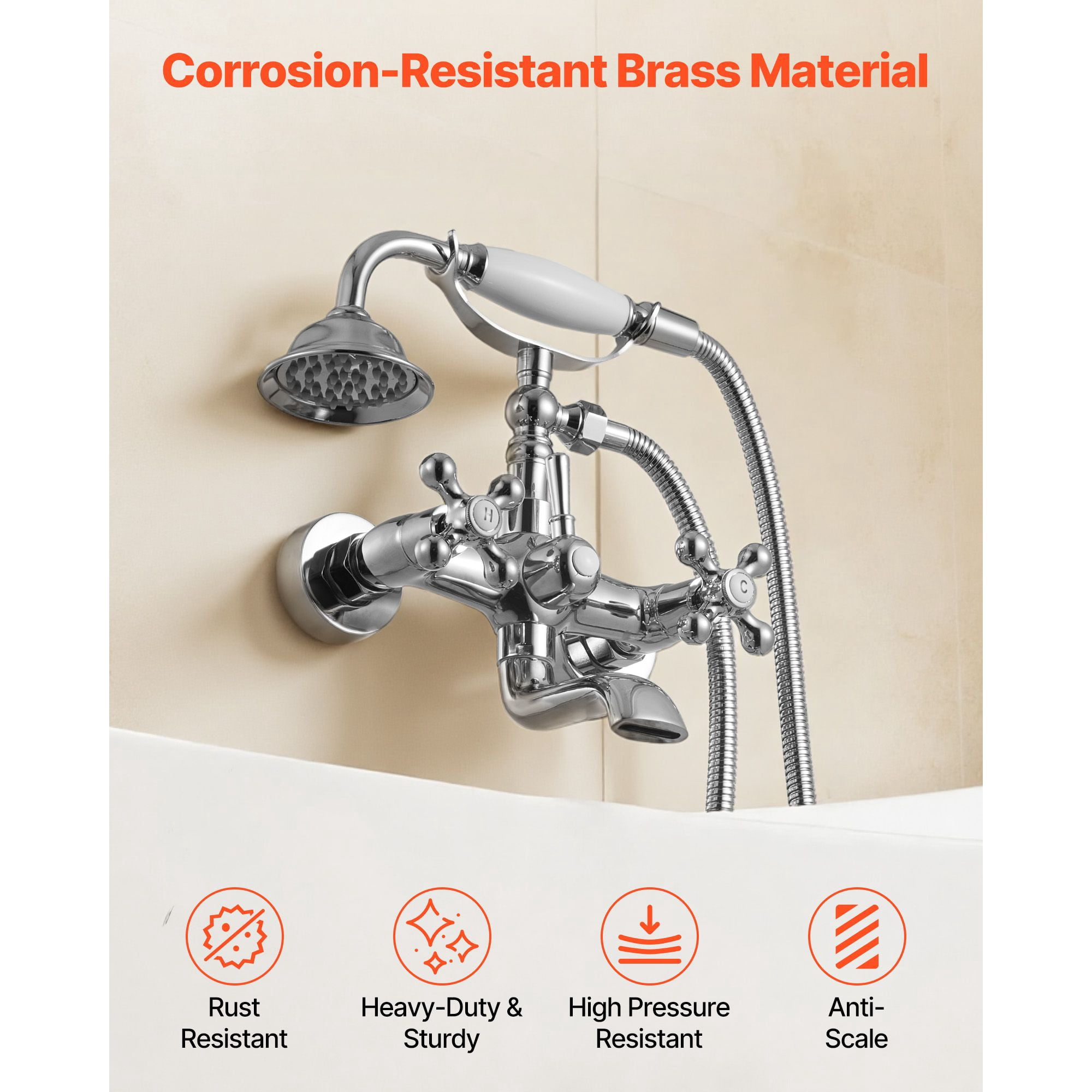 Clawfoot Tub Faucet with Handheld Shower Polished Chrome for Bathroom Bathtub