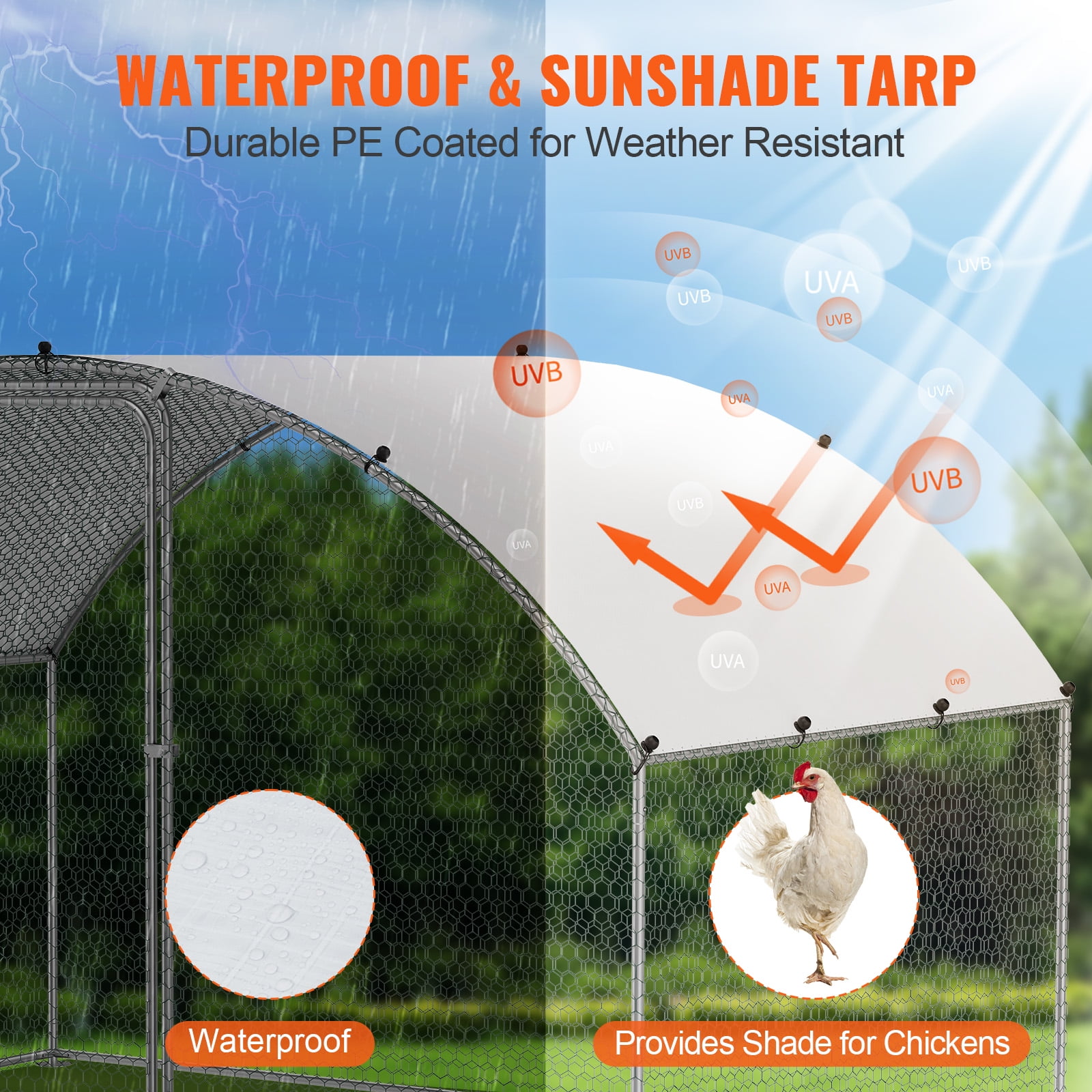 KFFKFF Metal Chicken Coop 9.8 x 6.5 x 6.5 ft Dome Roof Poultry Cage Chicken Run with Waterproof Cover Large Outdoor Walk in Chicken Coop Cage for Backyard, Farm