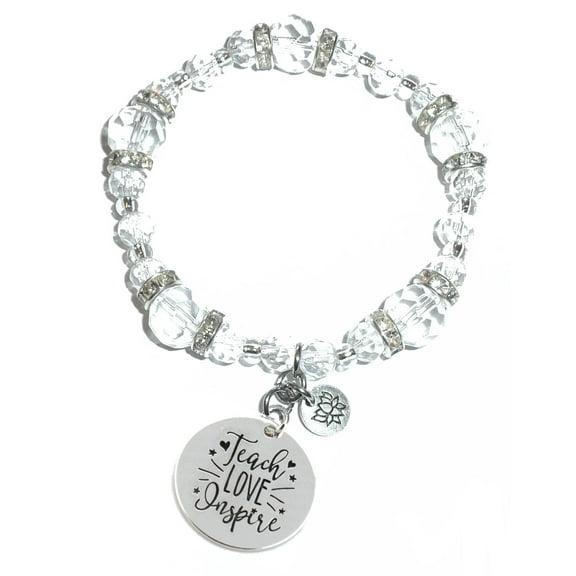 Hidden Hollow Beads Crystal Stretch Charm Bracelet, Women’s Message Dangle, Comes Packaged In A Beautiful Gift Bag (Teach Love Inspire)