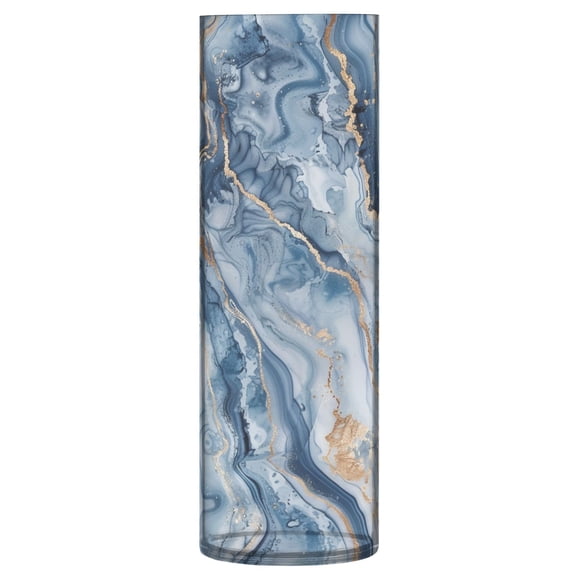 JSTEL Marble Watercolor Blue & Gold Flower Vase Decorative Floreros for Home Decor Bedroom Living Room Office Table Shelf Bathroom