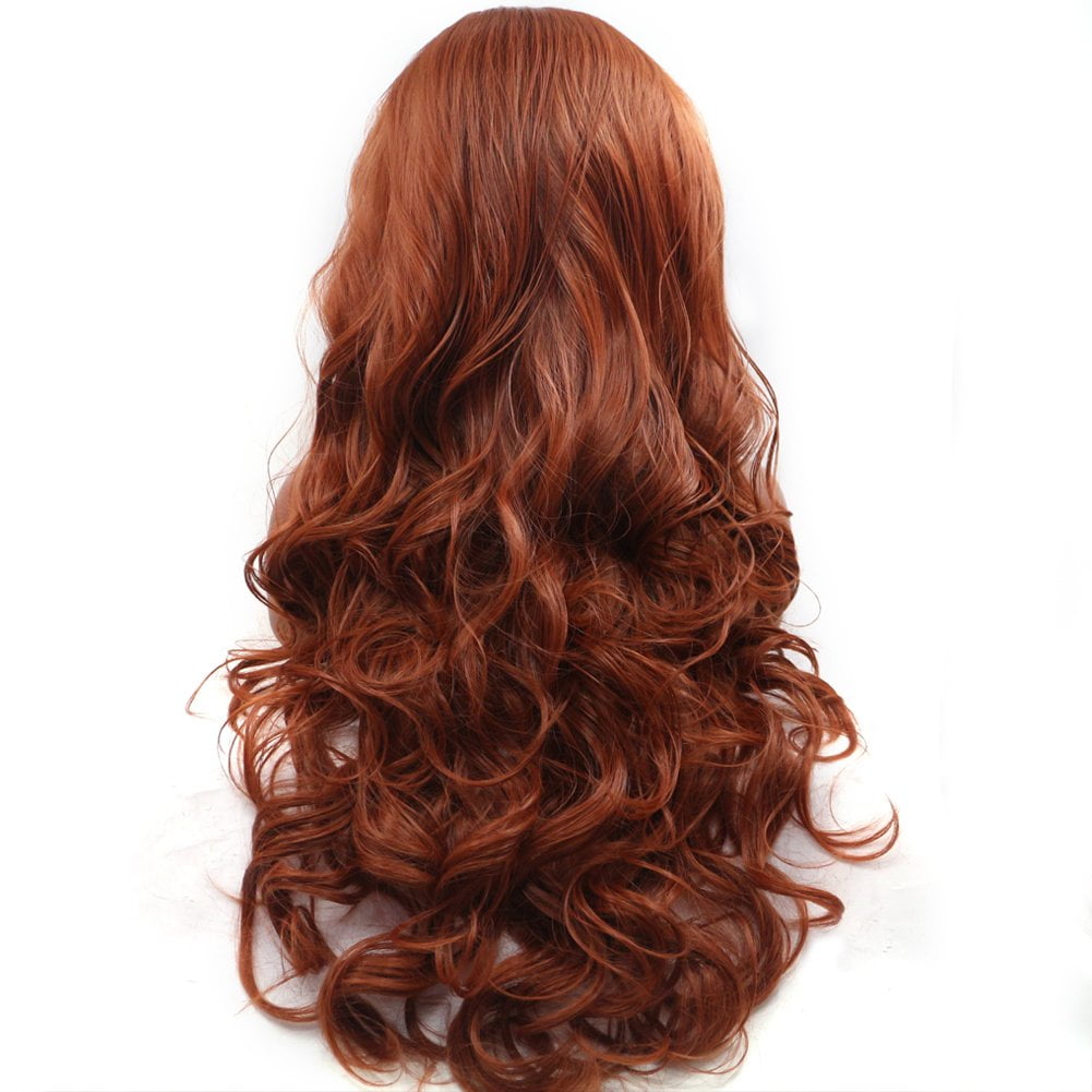 SUCS Long Copper Red Synthetic Lace Front Wig Heat Resistant Body Wave Lace Front Wavy Wigs Free Part Natural Hair Wig for Women 24 Inch Fashion Glueless (24 Inch, Copper Red)