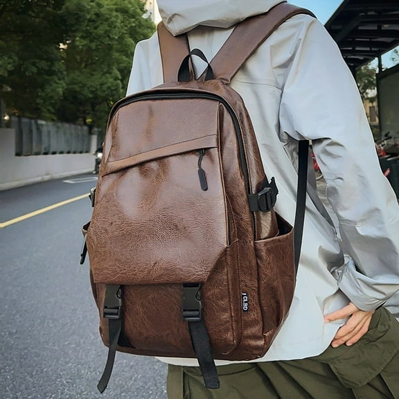 Waterproof PU Soft Leather Men's Business Backpack,Brown