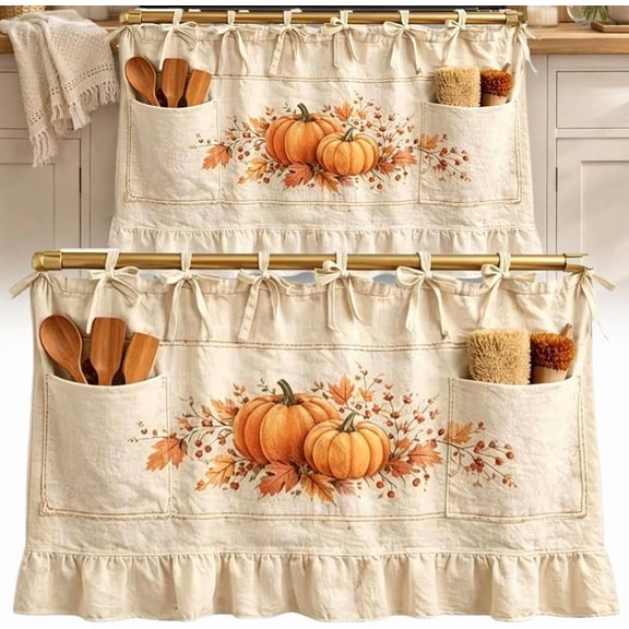 Oven Skirt Curtain with Pockets, Farmhouse Kitchen Appliance Cover, Ruffled Oven Door Curtain