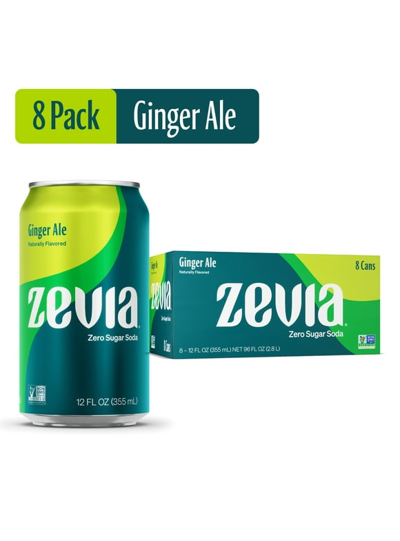Zevia Zero Calorie, No Sugar Caffeine-Free Ginger Ale Soda Pop, 12 fl oz, 8 Pack Cans