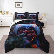 Manfei Abstract Gamepads 3 Pieces Queen Comforter Set for Children Kids Boys,Gaming Gamer Ultra Soft Bedding Sets,Video Game Bedding Comforter Set,Breathable Home Decor,Reversible