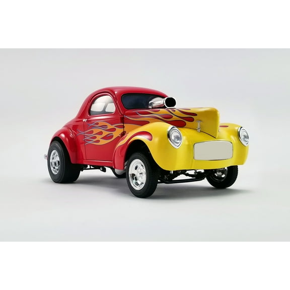 Willys 1941 Gasser with Flames, Red - Acme A1800916 - 1/18 scale Diecast Model Toy Car