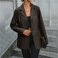 thumbnail image 2 of CharmCyan Women’s Faux Leather Blazer Jacket with Notched Lapel Long Sleeve Single Breasted Office Casual Outerwear Coat Coffee M, 2 of 2