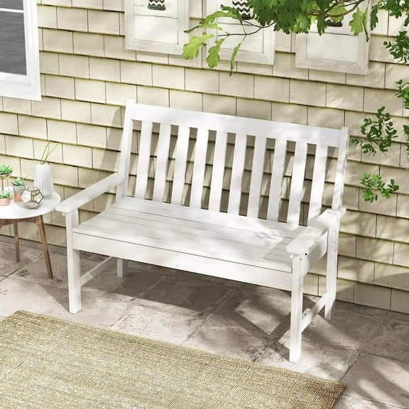 Auranook Outdoor Bench Weatherproof, 2-Person Garden Bench with 705 lbs Weight Capacity, Patio Bench Furniture with Slatted Seat, Backrest and Armrests