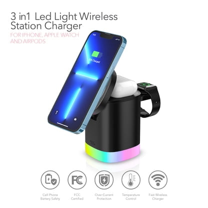 RCA RGB Wireless Charging Station for iPhone/Watch/AirPods, Black