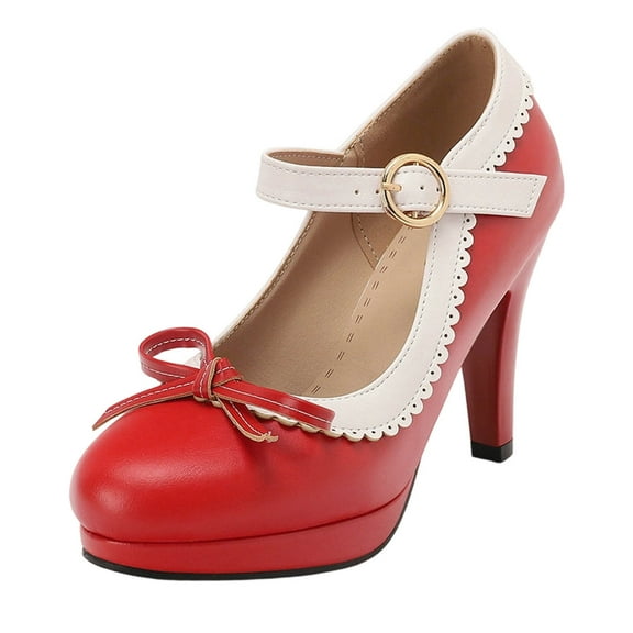 Women Fashion Shoes Dressy Heels for Women Bow Lolita Platform High Heels Kawaii Shoes Dress Round Toe Pumps