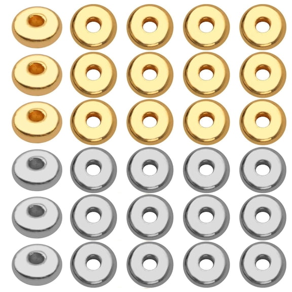 200pcs Gold and Silver,8mm Flat Round Rondelle Spacer Beads Disc Spacers Loose Beads Jewelry Metal Spacers for DIY Bracelet Necklace Crafts.