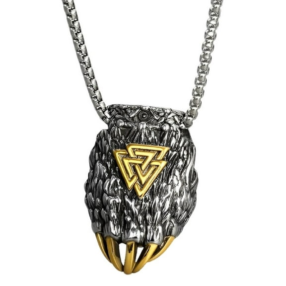 Fachoice Valknut Bear Claw Pendant for Men Viking Bear Claw Necklace, Classic Valknut Odin Necklace Punk Bear Claw Necklace Men’s Valknut Bear Claw Jewelry Nordic Valknut Amulet Charm Necklace