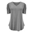 thumbnail image 5 of Womens Summer Shirt V Neck Casual Tshirts Puff Sleeve Tops for Women Solid Color XS-3XL Hort-Sleeved Top With Pleated Seams And V-Neck Design Grey S, 5 of 6