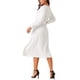 thumbnail image 3 of Vestido midi casual de manga larga con cuello redondo y cintura atada para mujer INSPIRE CHIC con bolsillos M blanco, 3 of 5
