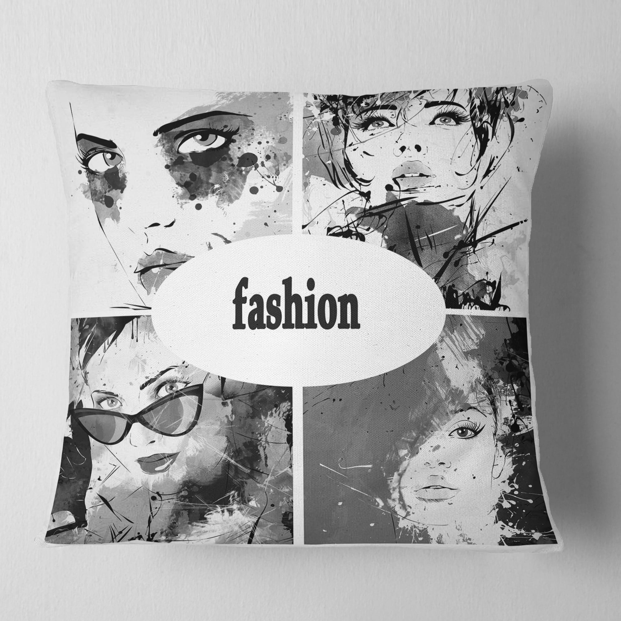 Designart Collage of Girl Faces - Abstract Portrait Throw Pillow - 18x18