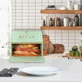 thumbnail image 6 of Double Layer Large Bread Box for Kitchen Counter, Retro Design Wooden Large Capacity Bread Storage Bin (Mint Green), 6 of 14