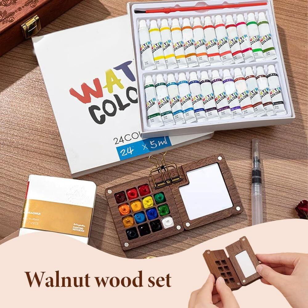 Pocket Artist Watercolor Travel Set, Pocketartist Drawing Board Paint Palette Travel Kit, Mini Portable Watercolor Travel Set Painter's Palette with Brush and Sketchbook (8 Grid)
