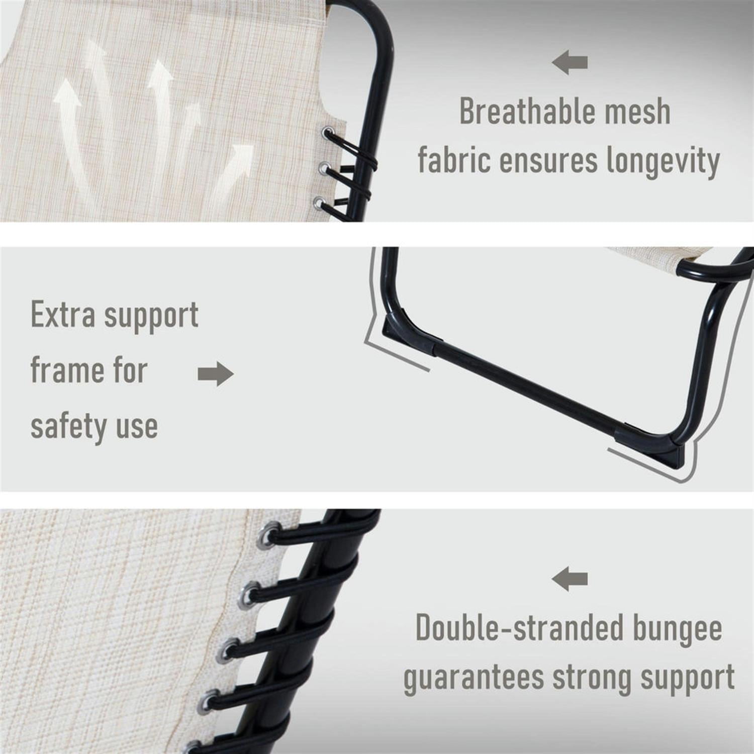 Demi Bonn Outdoor Folding Chaise Lounge with 4-Position Reclining, Mesh Seat & Bungee Back for Beach, Yard, Patio, Beige