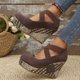 thumbnail image 4 of Sandalias de Cuña de las Mujeres Casuales Más Tamaño Redondo Del Dedo Del Pie Cerrado Del Dedo Del Pie, Correa Elástica Crisscross Confort Versátiles Zapatos de Verano, 4 of 9