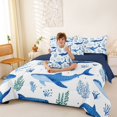 thumbnail image 3 of Manfei Watercolor Whale Shark King Bedding, Kawaii Seaweed King Bed in a Bag, White Blue, Blue Reversible, 7-Piece, 3 of 6