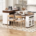 thumbnail image 3 of Extendable Dining Table with Extra-Long Folding Top, Rolling Kitchen Island with Drawers, Power Outlet and Brake lock, Storage Cabinet for Kitchen and Dining Room,Creamy White-Walnut, 3 of 17