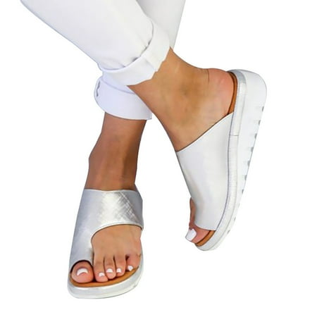 

Toe Ring Slides Flip Flop Sandal Wear-resistant Shoes with Thick Soles for Summer Casual Leisure Silver 41