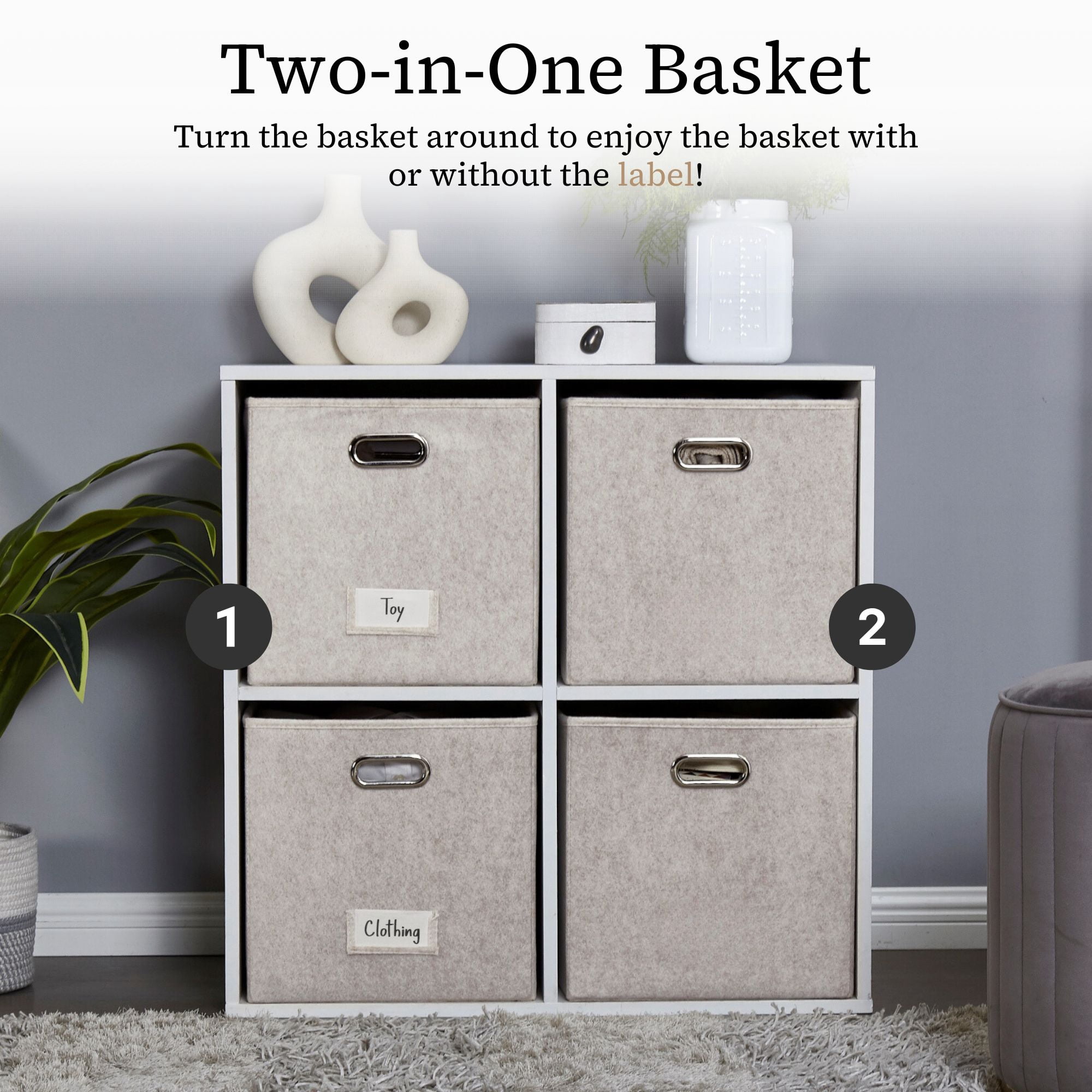 DECOMOMO Large Felt Cube Storage Bin, Fabric Storage Bin, Organizing Cubes (Beige, Set of 4)