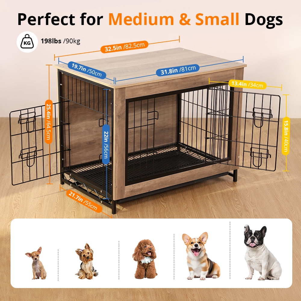 DOMIPET Dog Crate Furniture,Double-Doors Kennel Indoor with Divider and Removable Tray,End Table Dog Crate for Decoration