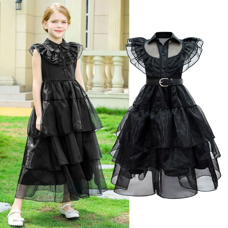 Wednesday Dress for Girls Kids Addams Family Cosplay Costume Outfit 