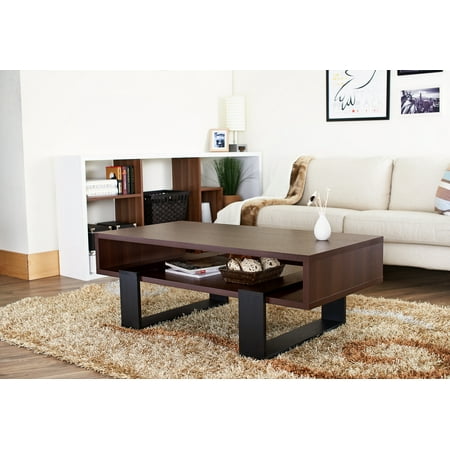 Thick American Black Walnut - Furniture of America Duke Contemporary Coffee Table, Dark Walnut & Black