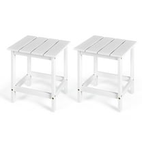 Costway 2 PCS Patio 15'' End Side Coffee Table Square Wooden Slat Deck White