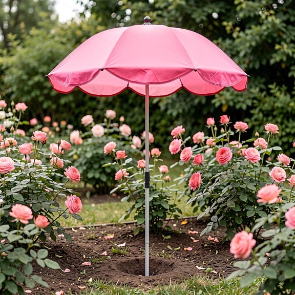 FOMIYES Rosy Garden Plant Umbrella with Adjustable Height and Weather-Resistant Fabric Cover