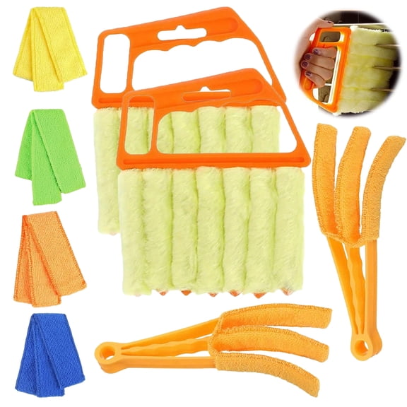 4-Pack Window Blind Duster Tool, 7-Finger Microfiber Cleaner for Window Shutters, Blinds, Air Conditioners, and Vents, with 4 Removable Cloth Covers