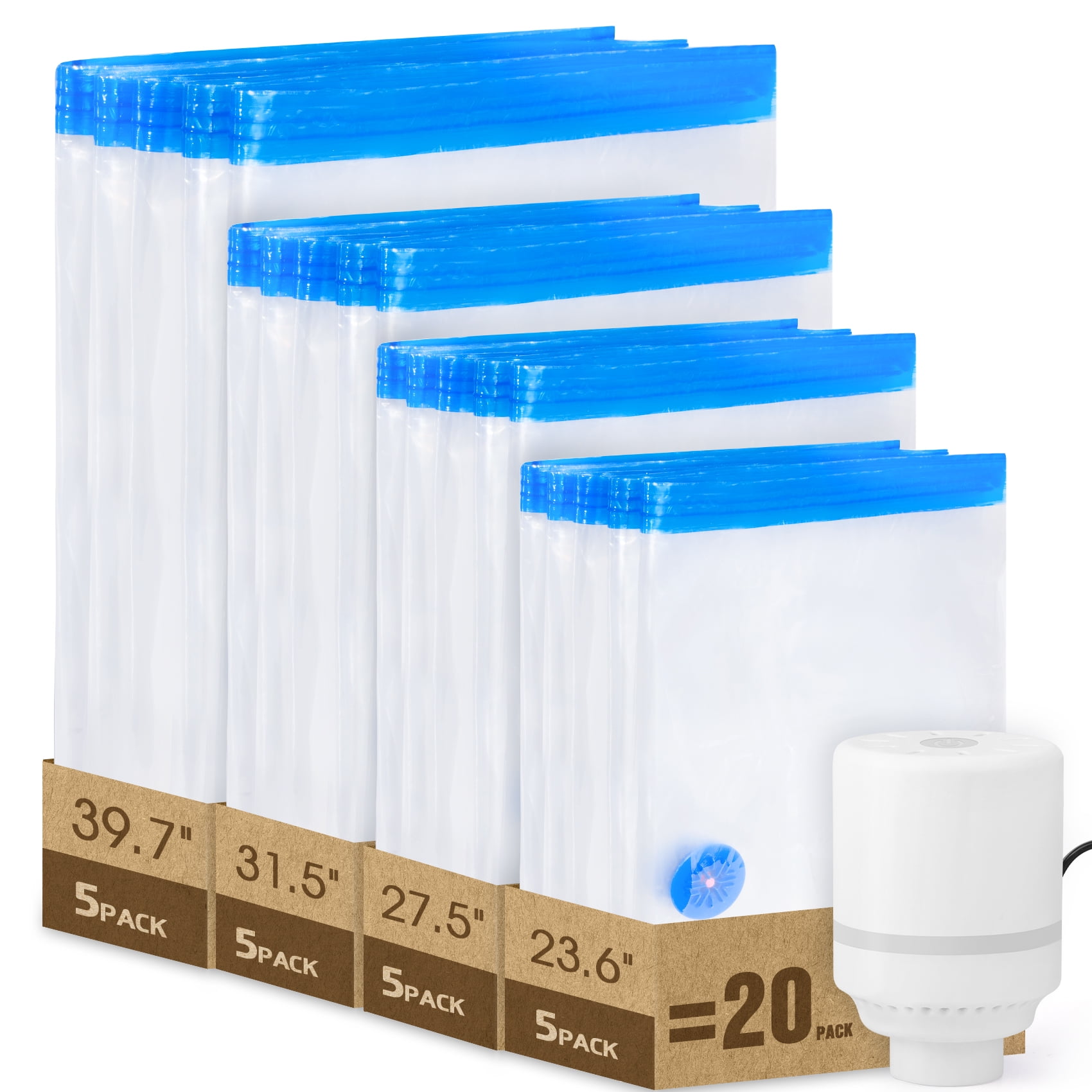 AcerichFad Vacuum Storage Bags, 20 Pack Vacuum Seal Space Saving Large Bags for Comforters and Blankets Clothes Storage, Electric Pump Included