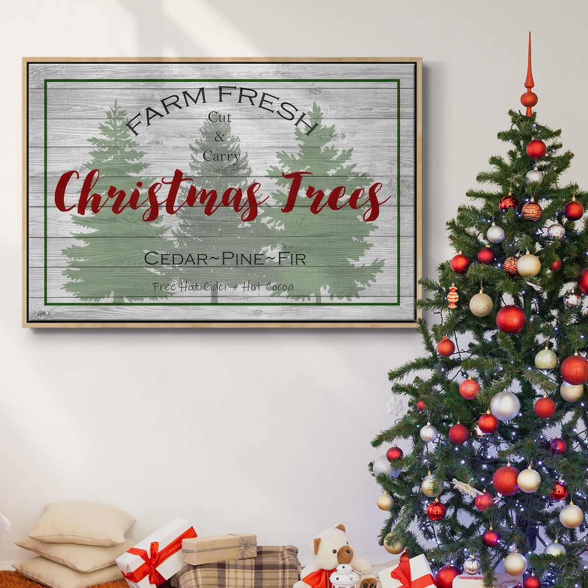 Farm Fresh - Framed Gallery Wrapped Holiday Canvas - 17 x 25 - Natural Wood Frame