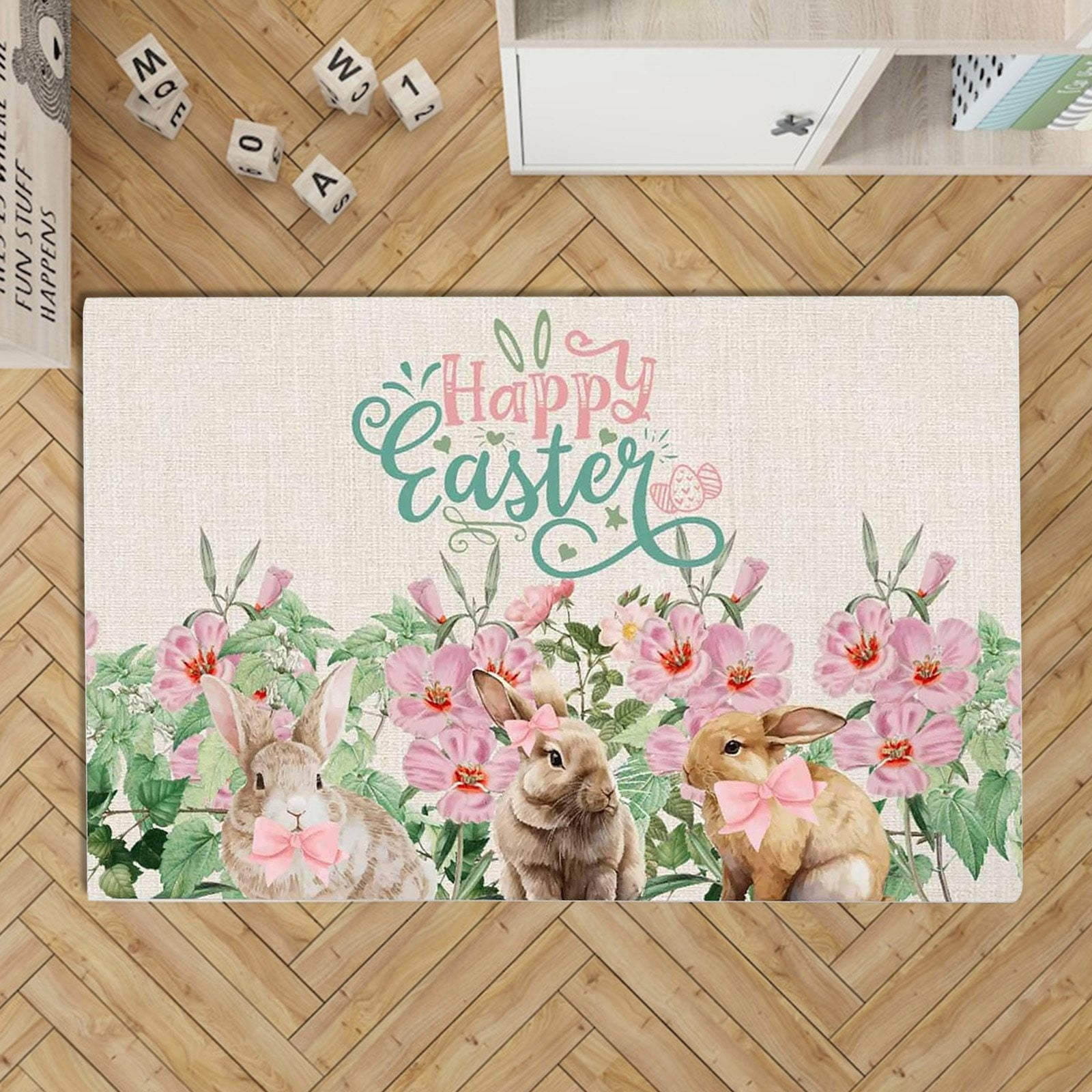 Shyllin Paillasson Pâques 40x60cm - Motif Lapin Fleurs Antidérapant Pour Intérieur/Extérieur