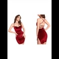 thumbnail image 3 of Vestido Midi de Terciopelo para Mujer, Sin Mangas, con Tirantes Finos, Cuello Vuelto, Abertura para Fiesta y Cóctel. Rojo L, 3 of 7