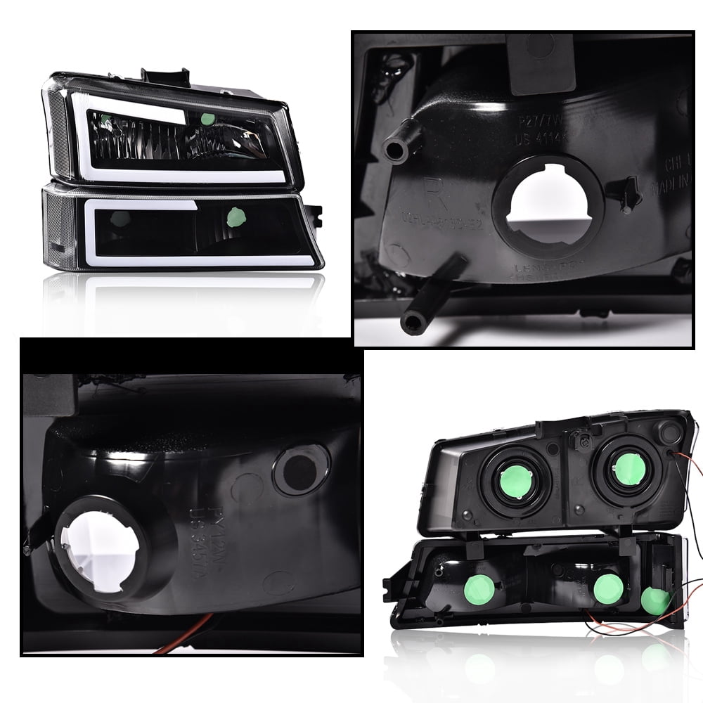 CROSSDESIGN LED Headlamps DRL Headlights Projector Fit for 2003-2006 Chevy Silverado/Avalanche