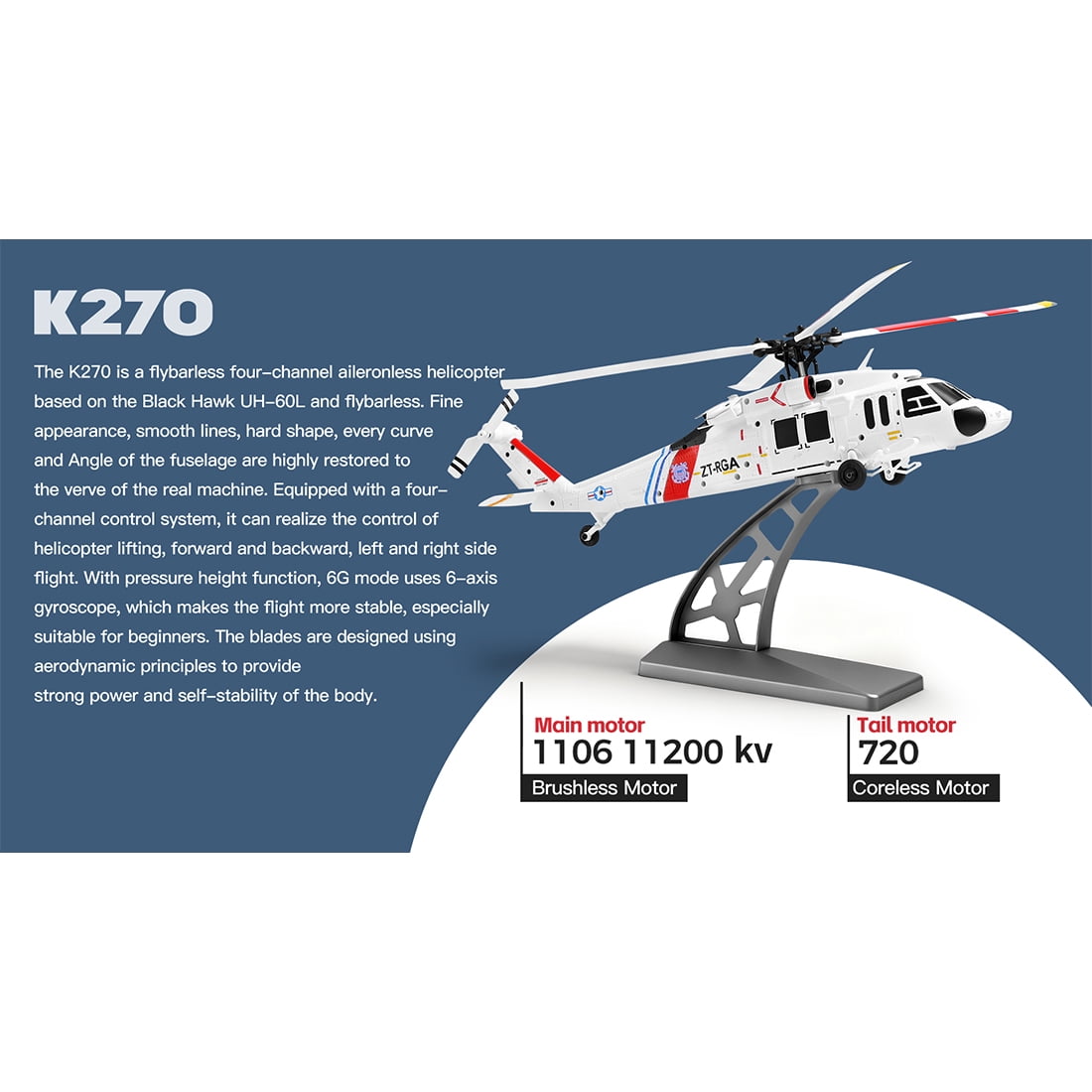 WL K270 UH-60L RC Helicopter, 2.4G 4CH Remote Control Plane with 6-Axis Gyro, Optical Flow & One-Key Takeoff/Landing for Indoor/Outdoor Flight, for Beginners, Easy to Fly